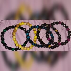 5pc Set Elegant Tiger Eye Multicolor Beaded Bracelet Set